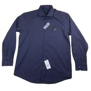 CMT Lab NWT Men's Slim-Fit Patterned Dress Shirt in Navy Blue Size 14/32 NEW